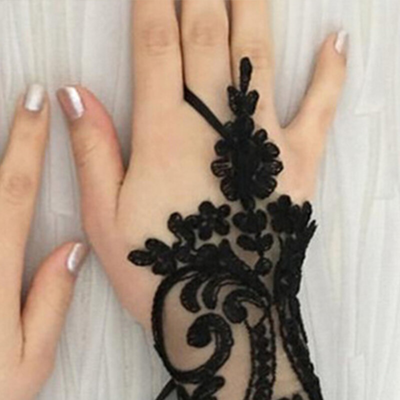 Guantes de encaje de novia para mujer, manoplas cortas sin dedos de flores blancas de marfil, accesorios de boda Vintage transparentes negros
