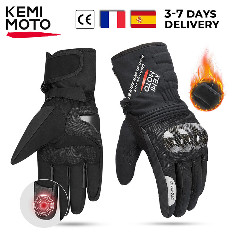 Guantes de moto KEMIMOTO CE invierno impermeables y cálidos, guantes moto touch screen, guantes motocicleta de fibra de carbono con protección, guantes de conducción, pantalla táctil, protección de carbono