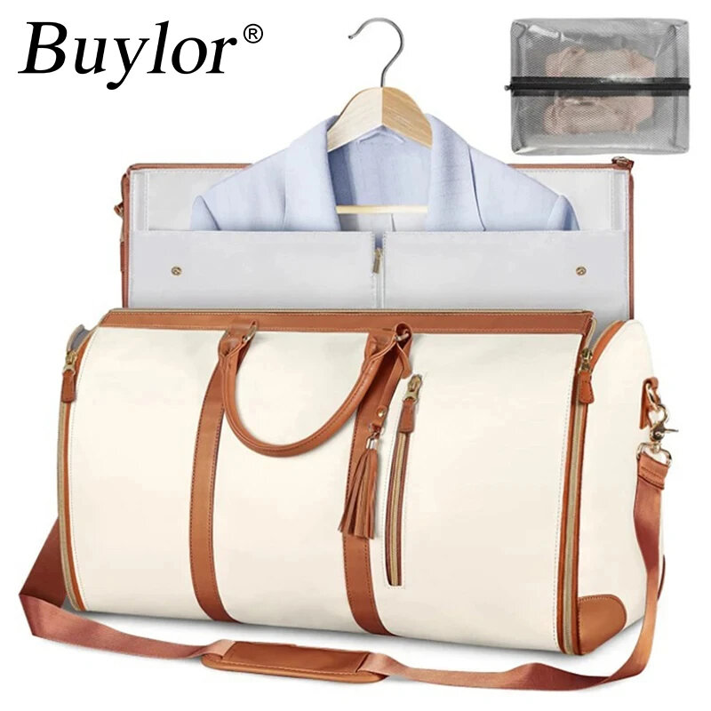 Buylor-Bolso de viaje plegable de PU para mujer, bolsa de mano impermeable para ropa, gran capacidad, almacenamiento al aire libre, bolsa de gimnasio para Fitness