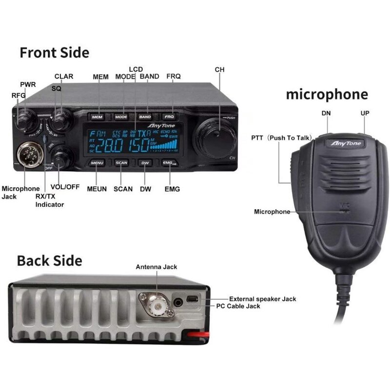 AnyTone AT-6666 10 Meter Radio for Truck, with SSB(PEP)/FM/AM/PA Mode,High Power Output 15W AM,60W SSB(PEP)，45W FM,