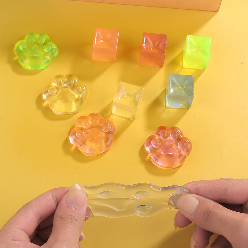 Cubo de hielo de descompresión transparente de simulación de sal marina Tk Popular, juguete pegajoso para apretar la pata del gato, juguetes para apretar
