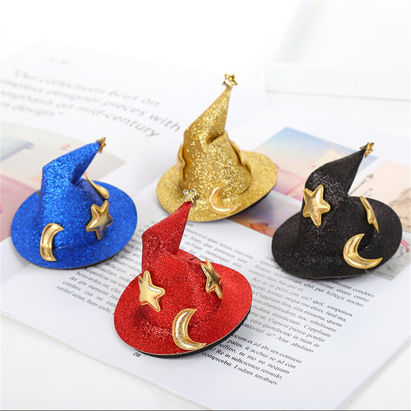 Topi penyihir Mini Halloween jepit rambut untuk wanita anak-anak Cosplay Festival pesta penyihir topi hiasan kepala dengan bintang bulan Dropship