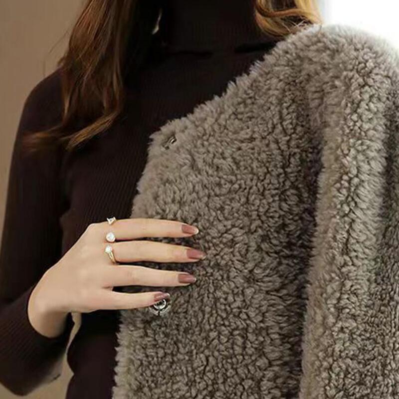 Zimowy płaszcz damski pluszowy kardigan termiczny z długim rękawem wiatroszczelny okrągły dekolt kurtka z kieszeniami пальто женское