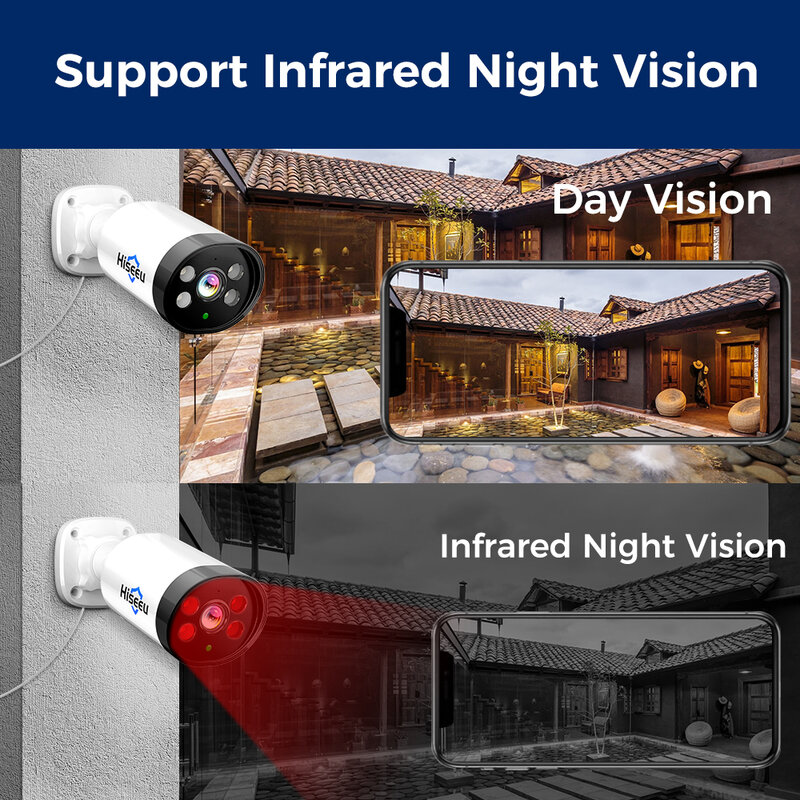 Hiseeu-cámara IP POE de 3MP, Audio H.265, Onvif, visión nocturna, Audio bidireccional, 3,6mm, videovigilancia para el hogar, cámaras de seguridad XMEye