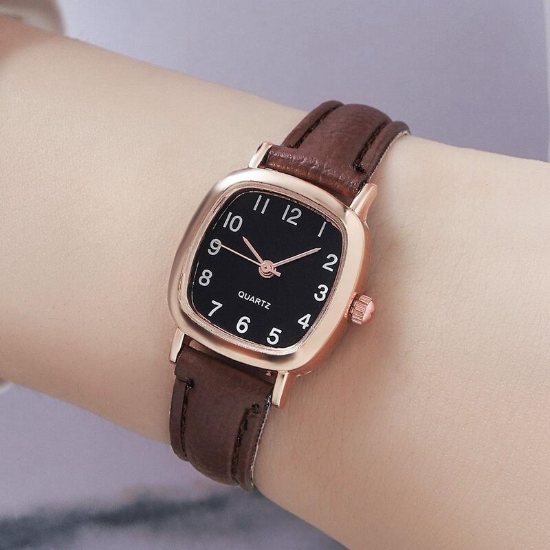 Kegllect-女性のための正方形のクォーツ腕時計、シンプルな小さなダイヤル学生の時計、ヴィンテージベルト