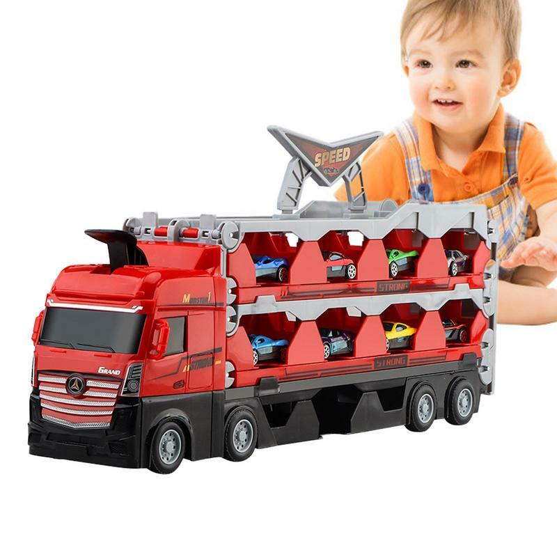 Hauler-Cidade Brinquedos Caminhão Transportador De Armazenamento com Mini Metal Diecast Modelo Do Carro, Brinquedo Dobrável, Trilha Do Carro, Veículos De Corrida