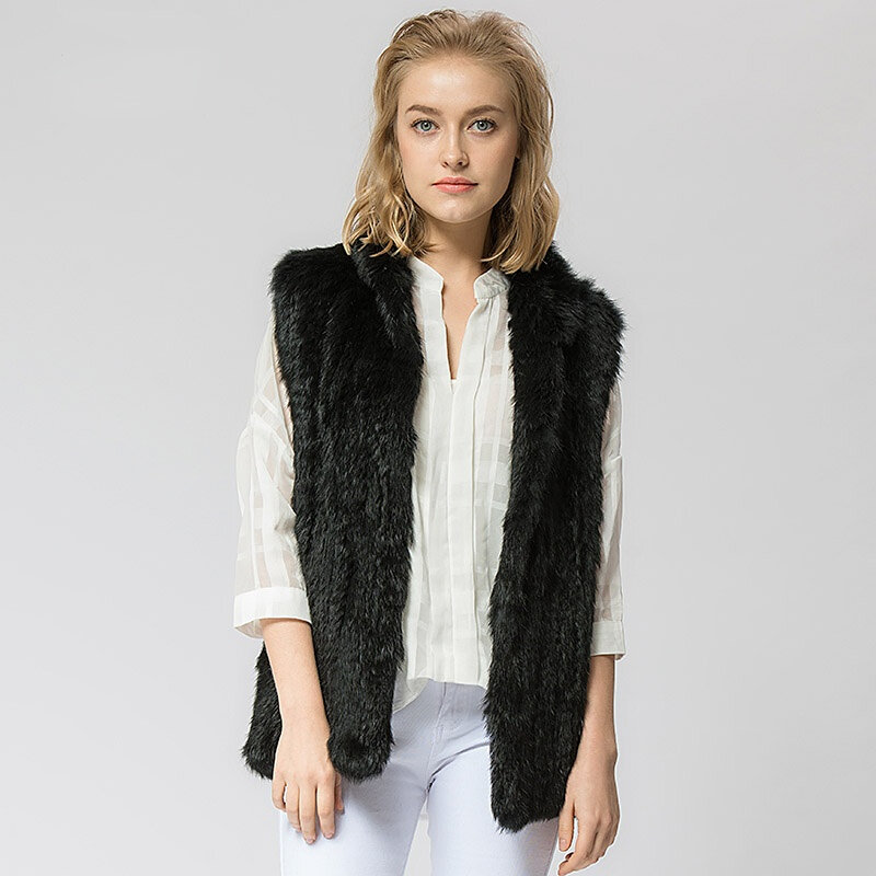 VT802 16 Colors Woman Girl Real Rabbit Fur Vest Jacket Spring Winter Warm Genuine Rabbit Fur Knit Coat Vest Black Beige