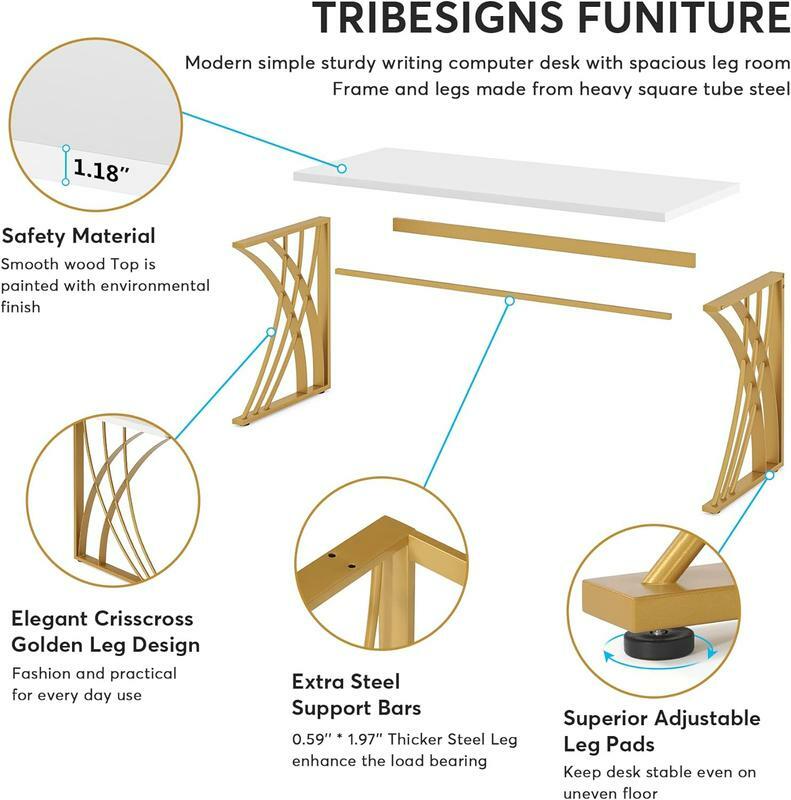 Tribesees-55インチの大規模モダンなコンピューターブラトン脚、書斎用の頑丈なライティングワークステーション