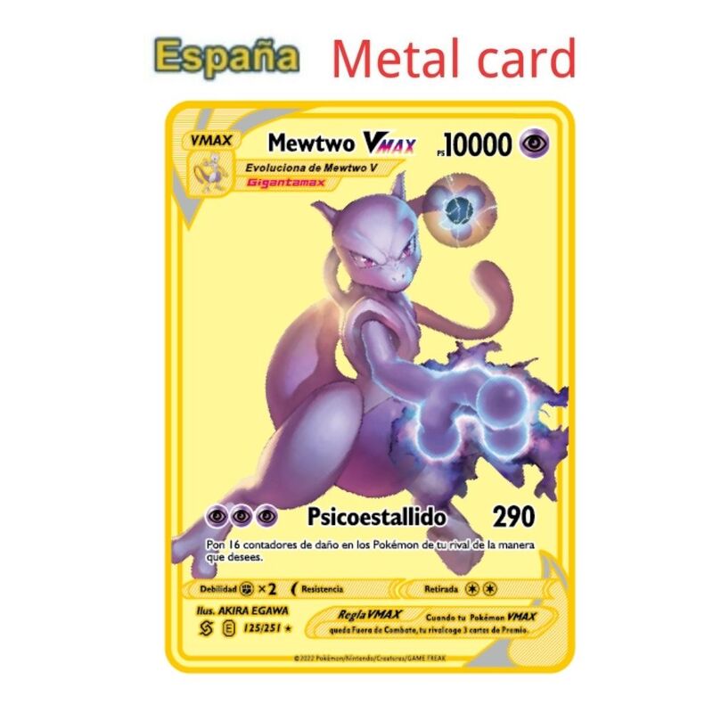 Arceus Vmax kartu Pokemon 10000PS, kartu logam Spanyol Pikachu Charizard Vstar Golden terbatas, koleksi hadiah permainan anak-anak