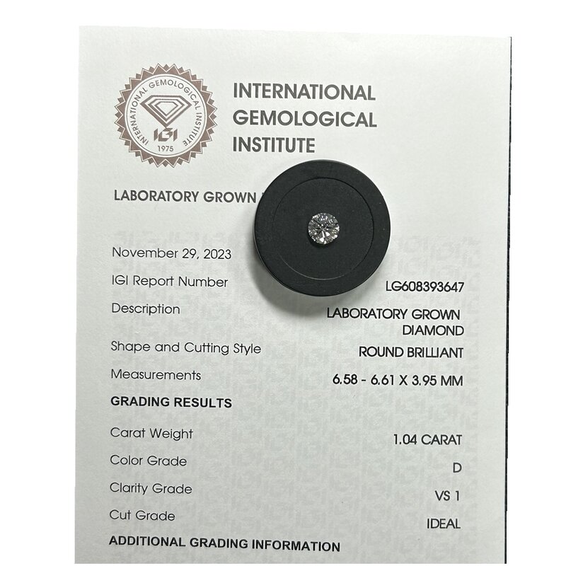 Meisidian IGI Certificat D VS1 doskonały krój 1 karatowy kamień diamentowy