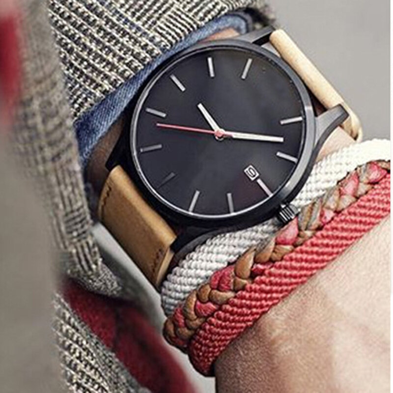 Часы простые повседневные кожаные часы модные аксессуары