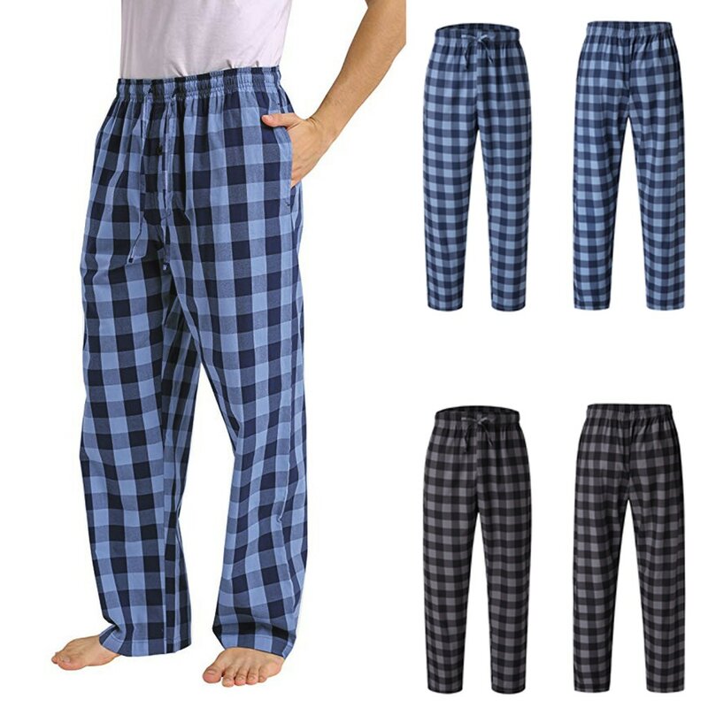 Pantalones holgados de franela a cuadros para hombre, ropa de dormir informal, elástica, de cintura alta, para uso diario