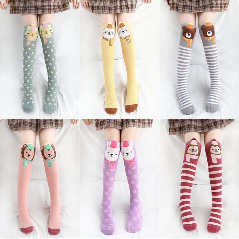 2 Pairs/New Fall Children's Stockings Girls 3-12 Years Old Straight Socks Clamp Through Knee High Cotton Stockings