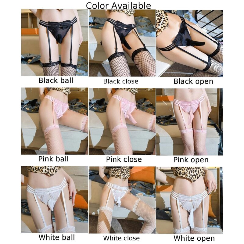 Men Lingerie Fishnets Sexy Sissy Thong G-String Bulge Pouch Panties Net Stockings Briefs Hollow See Through Nightwear Uniform