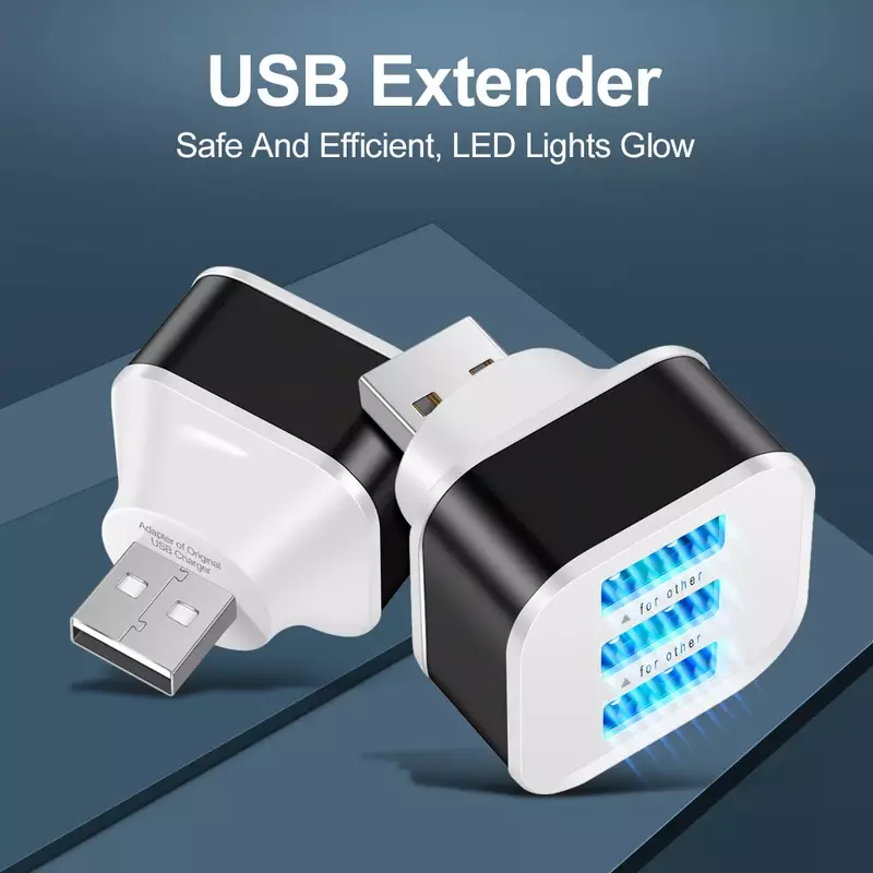 USB 2,0 Ladegerät 3 Port USB Port Splitter Kompakter drehbarer Hub Adapter USB Extender mit LED-Anzeige für PC Laptop Notebook