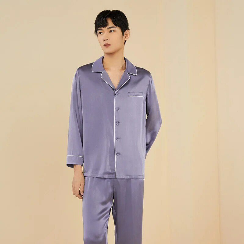 2 peças conjuntos de pijama de seda para homem manga longa pijamas de seda 100% amoreira homme pijamas hombre lounge conjunto