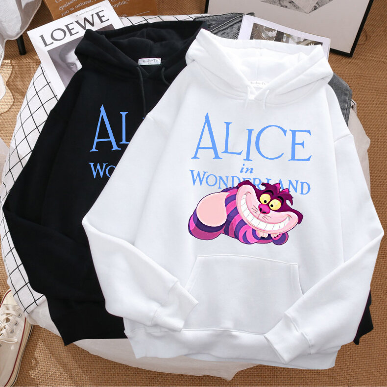 Disney-Sudadera con capucha para mujer, jersey de manga larga con estampado de gato de dibujos animados, Alicia en el país de las Maravillas, Cheshire, Unisex