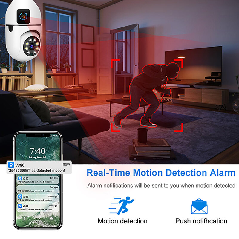NOWA kamera WIFI z żarówką 6 MP Podwójny obiektyw Nadzór wewnętrzny AI Śledzenie człowieka Bezprzewodowe kamery alarmowe Inteligentny dom Monitor z 8-krotnym zoomem