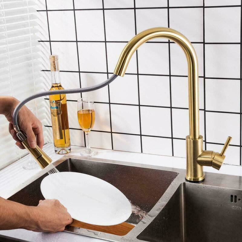 Матовый смеситель для кухни, поворотный кран с золотым сенсором, для воды