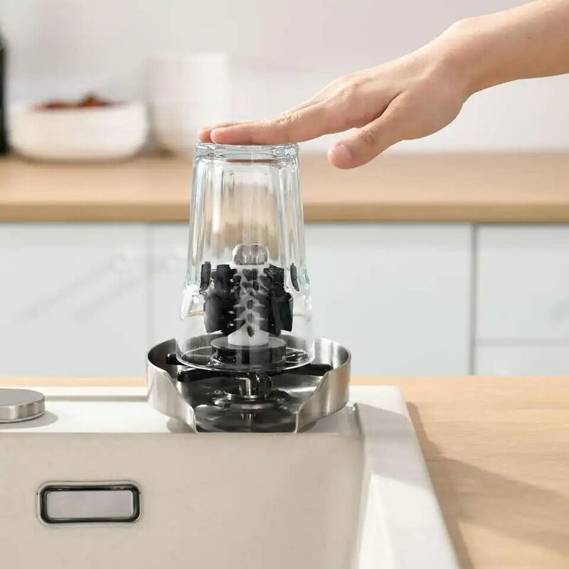 Fregadero de cocina de acero inoxidable para cafetería, accesorios de barra comercial, enjuagador de vidrio de rotación automática con cepillo