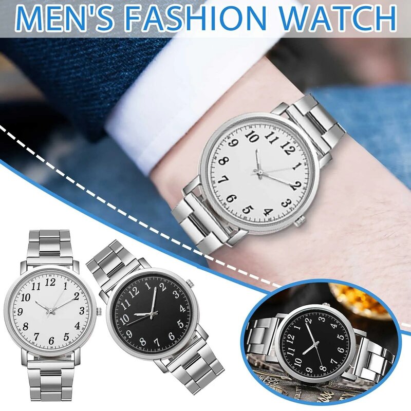 Relógios de quartzo de luxo masculino, aço inoxidável, relógio de pulso, casual, redondo