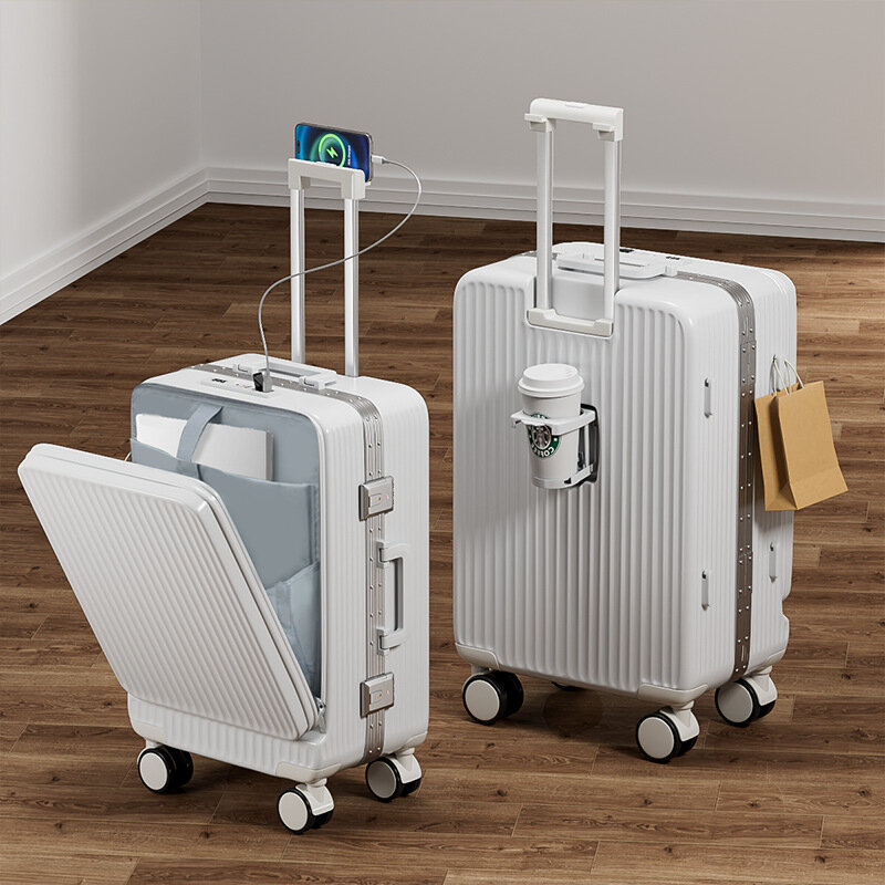 スーツケース 軽量多機能充電トラベルケース,20インチホイール付きスーツケース,フロントケース,パスワード付きスーツケース