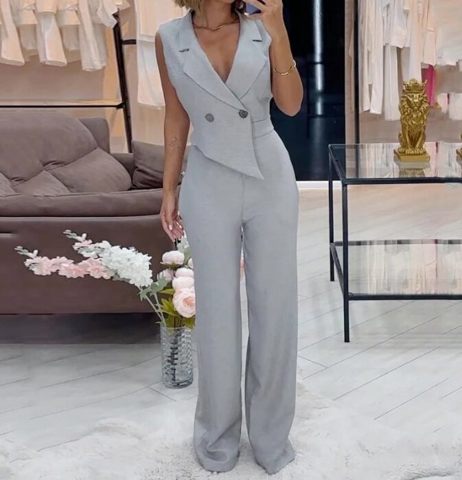 Fashion Women's Jumpsuit 2024 Summer New Elegant Sleeveless High Waisted Loose Fitting Jumpsuit Daily Commuting Long Jumpsuits