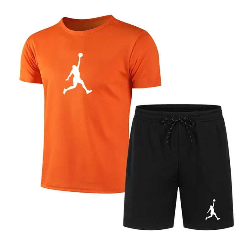 Conjunto de camiseta y pantalones cortos para hombre, traje deportivo con estampado, informell, a la moda, de manga corta, para v
