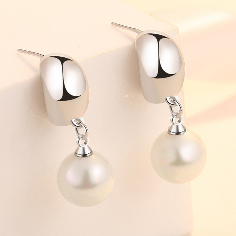 KOFSAC-pendientes de media luna lisos para mujer, joyería de moda, pendiente de gota de plata 925, pendiente de perla Simple