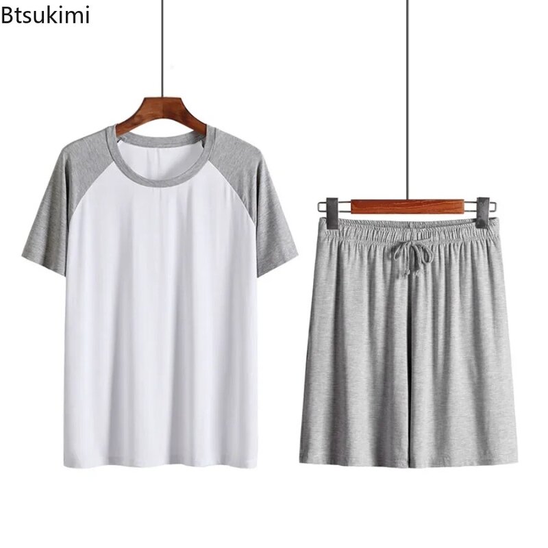 2024 Men's Summer Casual Pajamas Sets Soft Modal Shorts Sets for Men Homewear Sleepwear Loungewear Overiszed Nightwear Sets Men