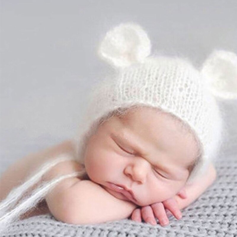 Precioso gorro lana Mohair para fotografía recién nacidos, perfecto para sesiones fotos
