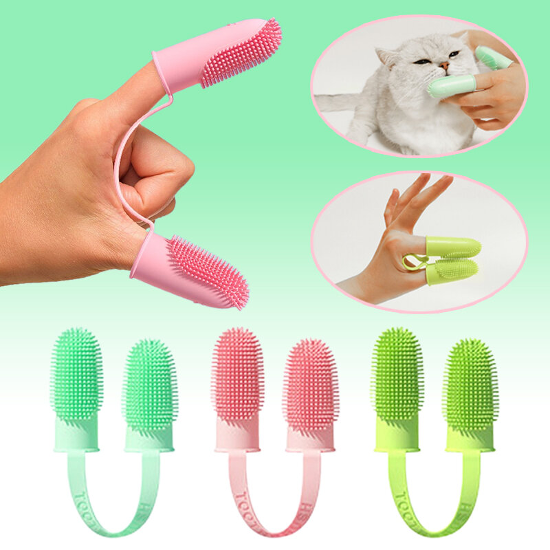 Super macio Pet Finger Toothbrush, Escova de limpeza dos dentes, Bad Breath Tool, Dog and Cat Supplies