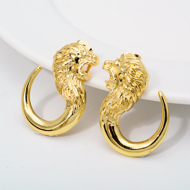 Sunny set di gioielli Hip Hop testa di leone Design esagerato orecchini collana con ciondolo donna rame placcato oro di alta qualità