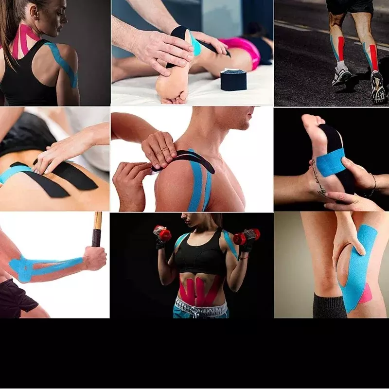 5-10 cm pita Kinesio olahraga otot kinesiologi elastis penghilang nyeri lutut Patch pemulihan atletik stiker Kebugaran