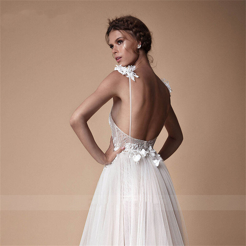 Coco Jancember-vestidos de novia con espalda descubierta para mujer, ropa de fiesta hinchada con abertura, talla grande, 2023