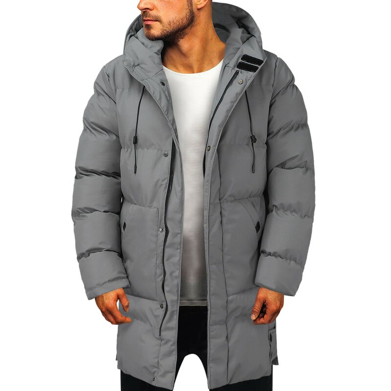 Parka à capuche à manches longues pour hommes, manteau chaud, veste décontractée, monochromatique, poche zippée, noir, gris, vêtements d'extérieur d'hiver