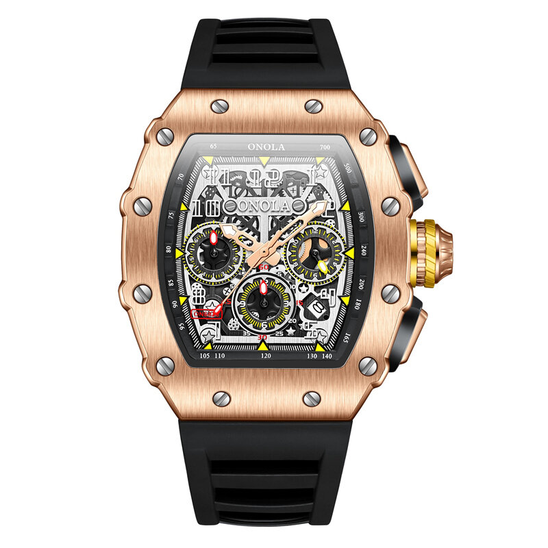 Reloj de cuarzo deportivo para hombre, cronógrafo de marca de lujo, color oro rosa, Tonneau, Original, de alta calidad, envío directo