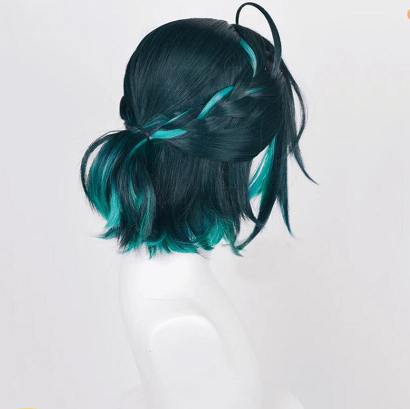 Новый парик для косплея Xiao Genshin ударопрочный косплей короткие плетеные зеленые термостойкие синтетические волосы парики для игры аниме