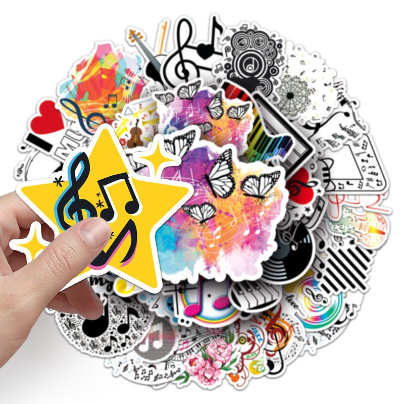 50Pcs Cartoon Music Symbol Series Graffiti Stickers Suitable for Laptop Helmets Desktop Decoration DIY Stickers Toys Wholesale