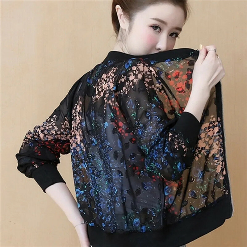 Chiffon Sun Protection Clothing Miss Summer Long Sleeves New  2023 Fashion Short Jacket Wild Hollow Out Thin Breathable Women's