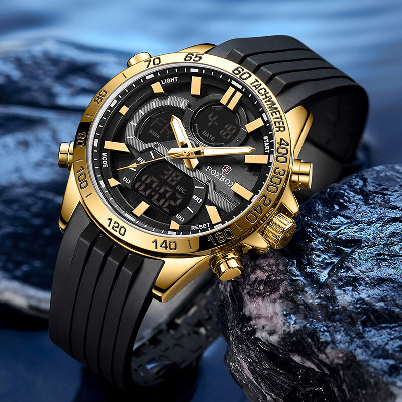 LIGE Luxury Man Wristwatch Business FOXBOX Stainless Steel Quartz Men Watch Waterproof Luminous Dual display Men's Watches Clock