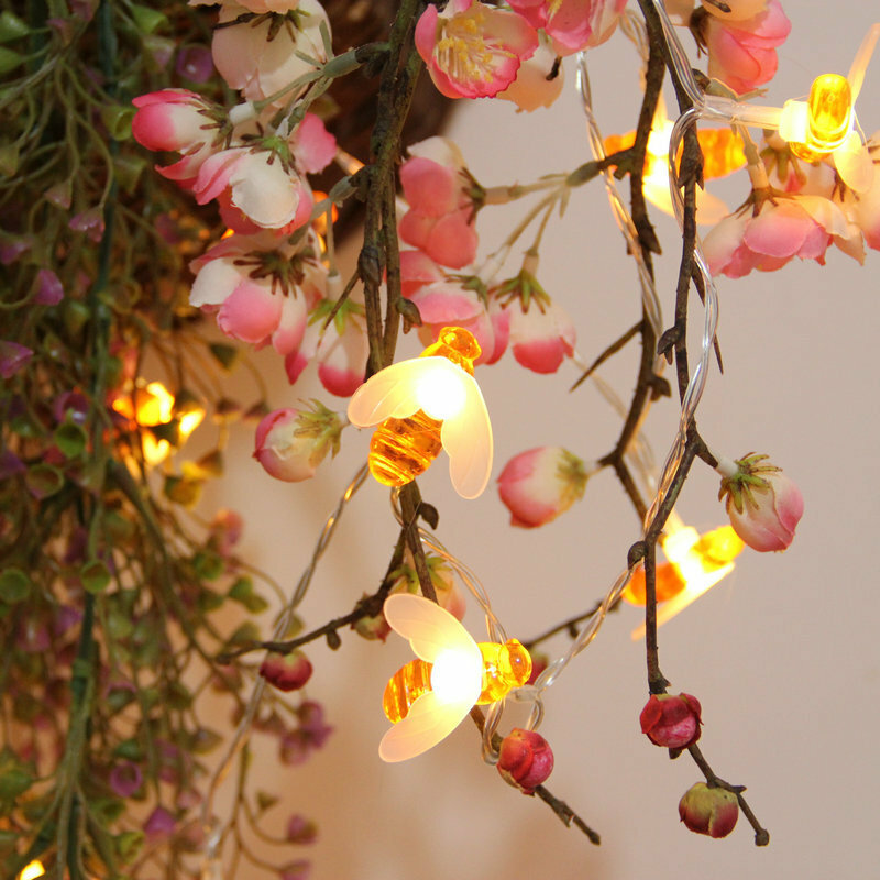 Cute Honey Bee and Butterfly LED Fairy String Light Luzes de cogumelo, Guirlanda, Home Garden, Natal, Ano Novo, Decoração de casamento, Árvore
