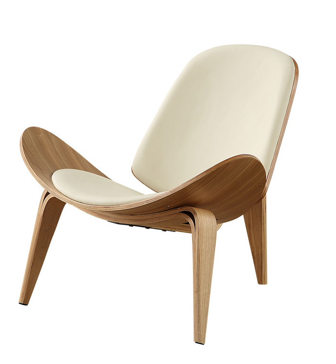 Silla de tres patas de madera maciza de alta calidad, muebles de sala de estar de cuero sintético negro, madera contrachapada de ceniza, sillas de ocio modernas
