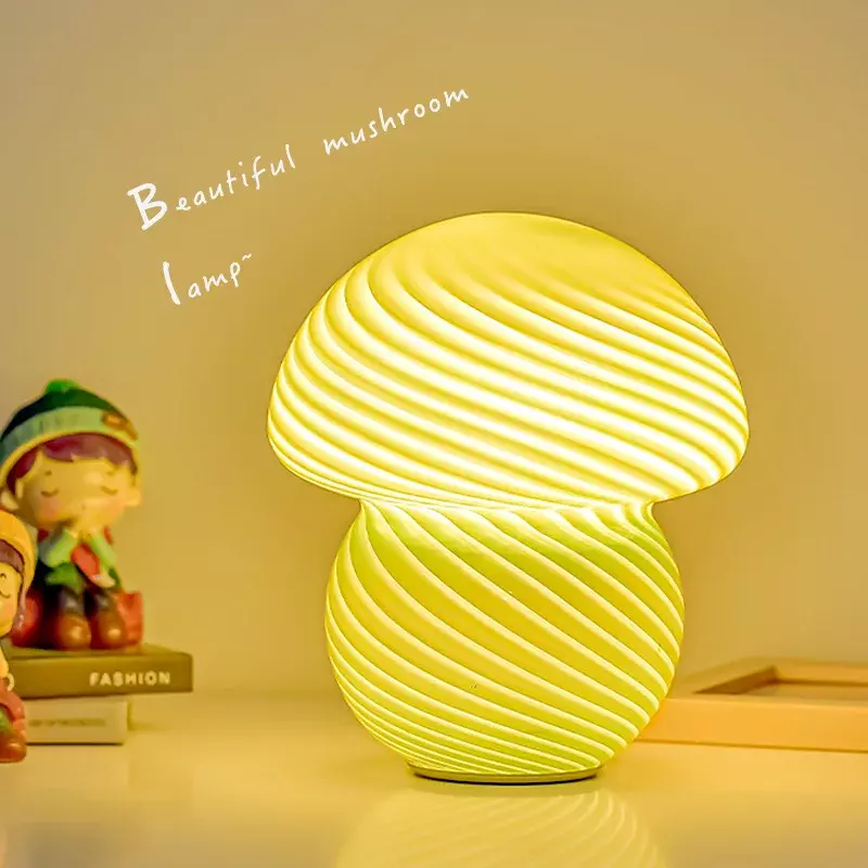Lampu meja jamur kaca kreatif, lampu dekorasi meja minimalis dapat disesuaikan kamar tidur samping tempat tidur lampu malam belajar ruang tamu