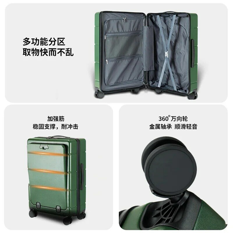 PLUENLI-caja de equipaje recargable para negocios, Maleta de viaje, con Apertura frontal, multifuncional