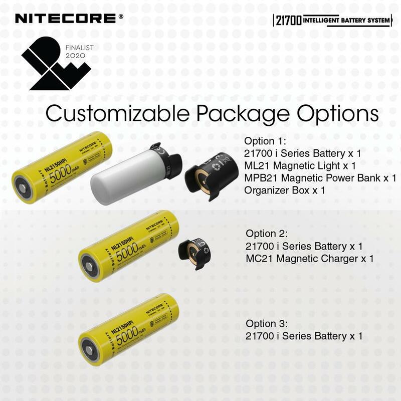 NITECORE MPB21 하이 CRI 손전등 21700 지능형 배터리 시스템, 충전식 배터리, 3 in 1 보조베터리, ML21, NL2150HPi, 5000mAh