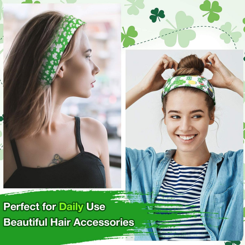 Holiday Headband Easter Day Women St. Patrick's Day Headwrap Elastic Wide Stretchy Hairband Yoga Running Workout Hair Accessores