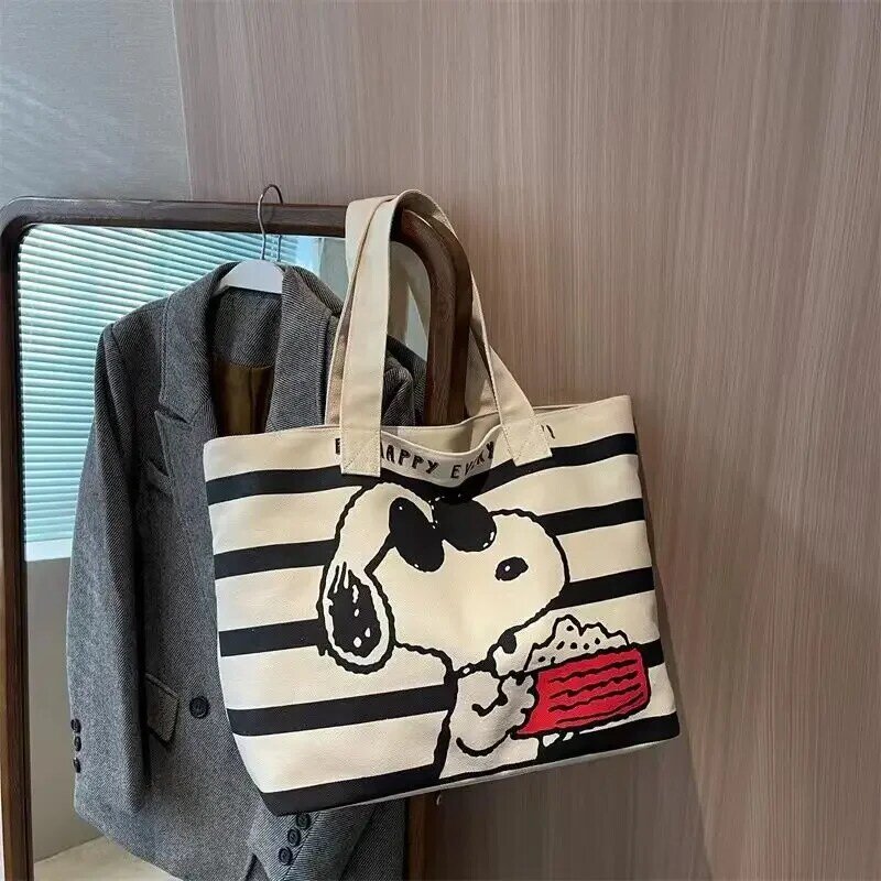Snoopy-Bolso de lona de gran capacidad con dibujos animados para mujer, bolsa de maternidad para guardar libros, viaje, mamá