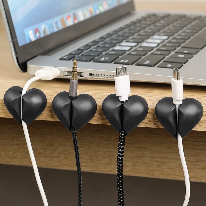 3 otwory w kształcie serca na biurku kabel silikonowy organizator do przewijania uchwyt na kabel do zarządzania kablem myszy kabel do słuchawek daty