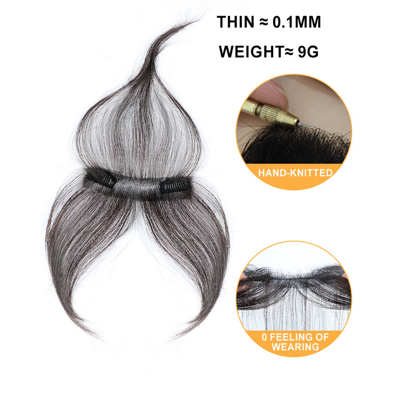 Bangs do cabelo do bebê para mulheres, parte real do cabelo humano de 100%, tampa 360 ° 3D, extensões Wispy, falsificadas